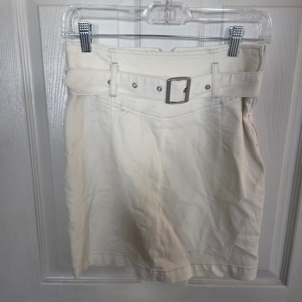 Free People Women Sz 4 White Belted High Waisted Mini Skirt Twill Preppy Cotton